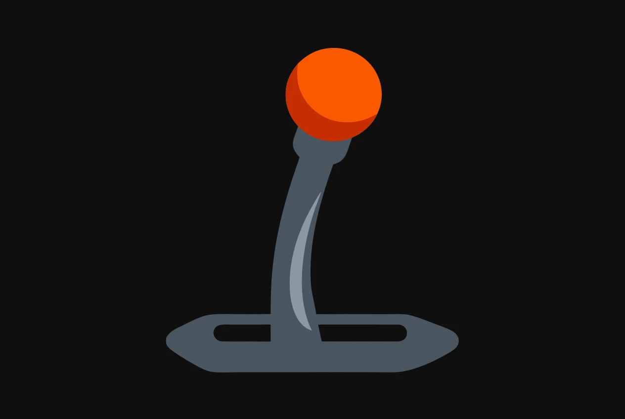 A car gear lever standing in its slotted gate plate, the knob on top coloured orange.