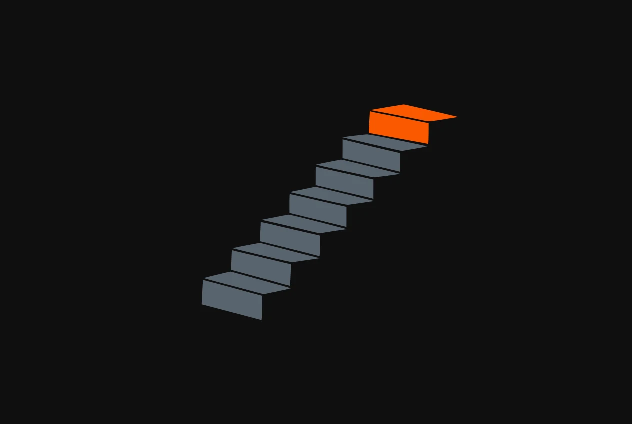 A steep flight of steps rising from left to right, each taller than the last, the top step orange.
