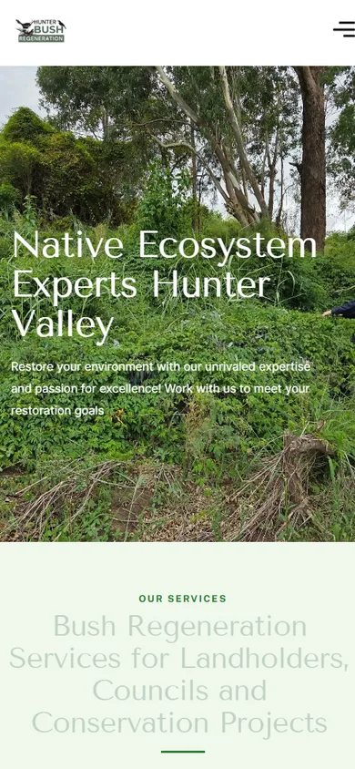 The old Hunter Bush Regeneration WordPress homepage on a phone.