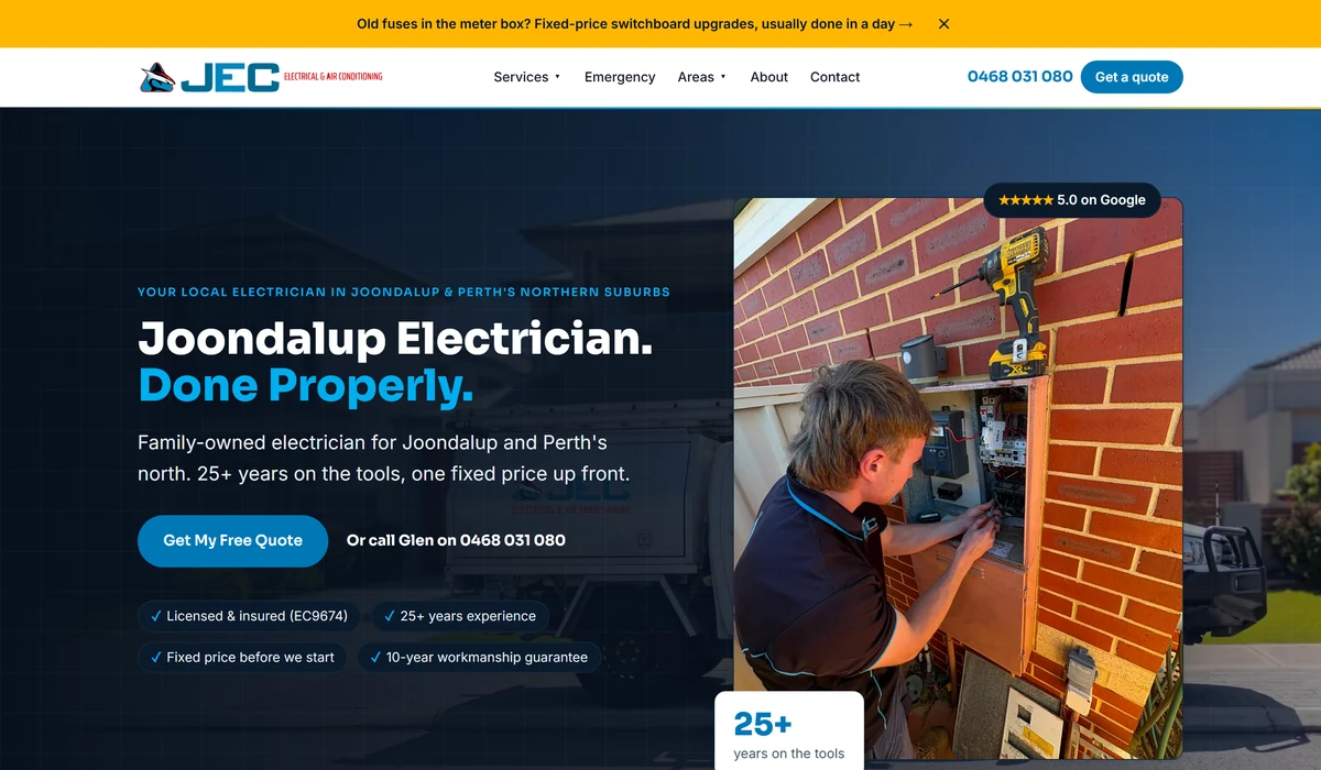 The Joondalup Electrical website, built by Web Blend