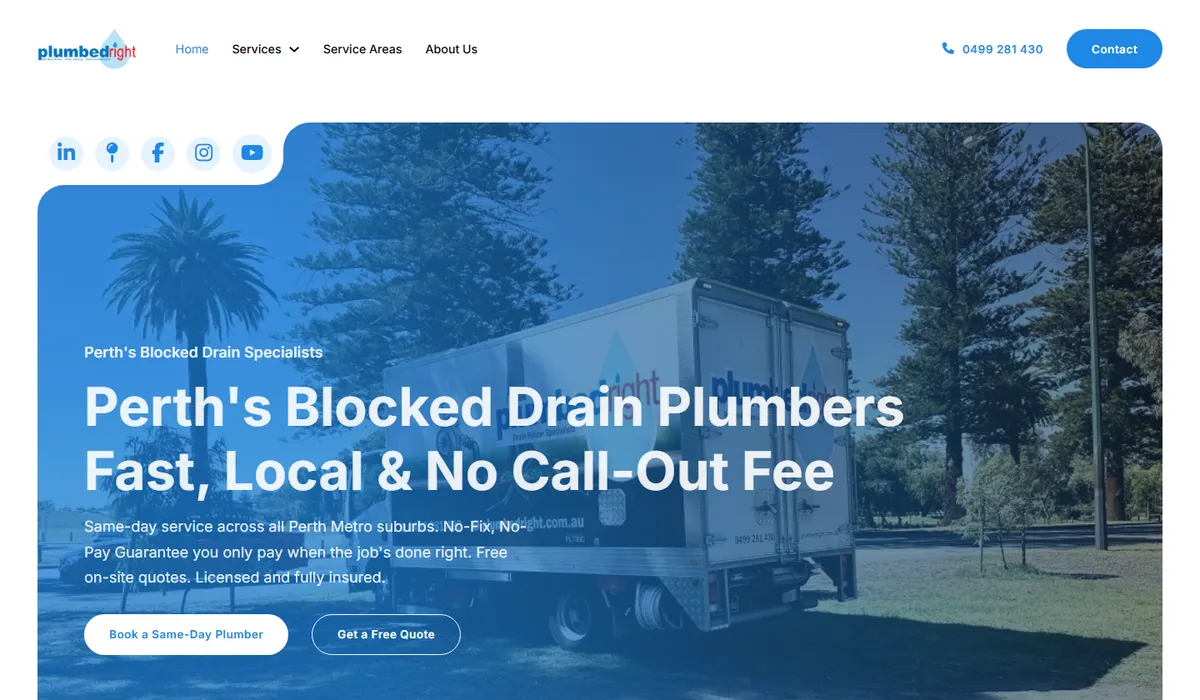 The Plumbed Right website, built by Web Blend as a hand-coded alternative to WordPress websites for tradies